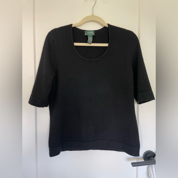 Lauren by Ralph Lauren Cashmere Short-Sleeve Sweater in black size L - Picture 2 of 7